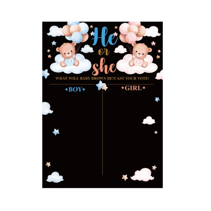 Gender Reveal Party Poster per rivelazione del genere del bambino con 36 adesivi a forma orsetto per ragazzo o ragazza