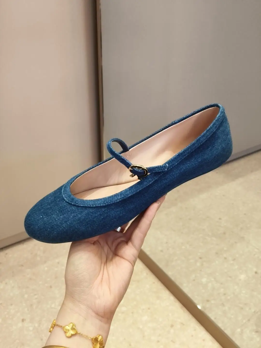 round-toe-ballet-flat-shoes-women's-genuine-leather-korean-style-versatile-mary-jane-shoes-denim-buckle-casual-fashionable