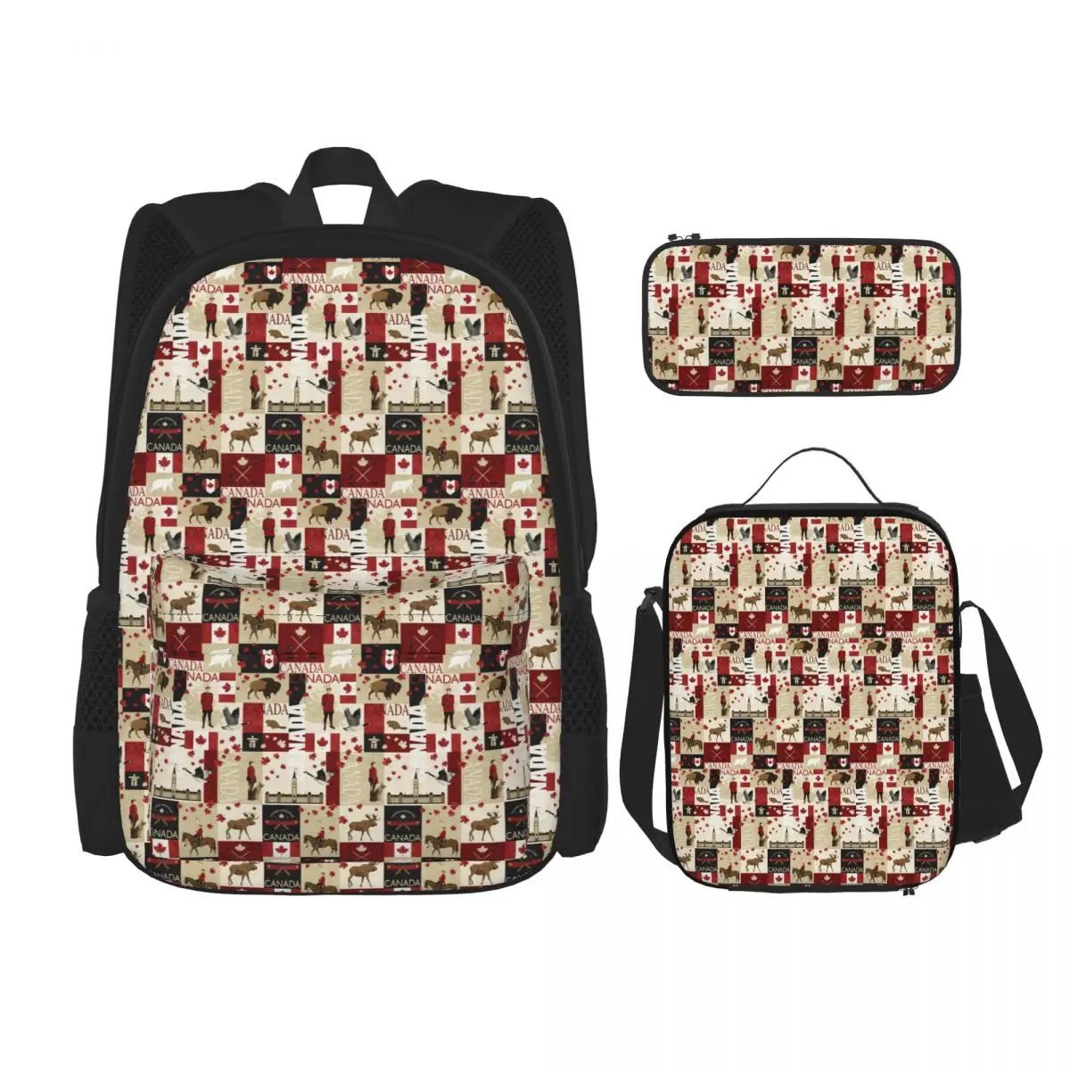 Canada Flag National Culture Backpacks Children Bookbag School Bags Rucksack Lunch Bag Pen Bag Three-Piece Set