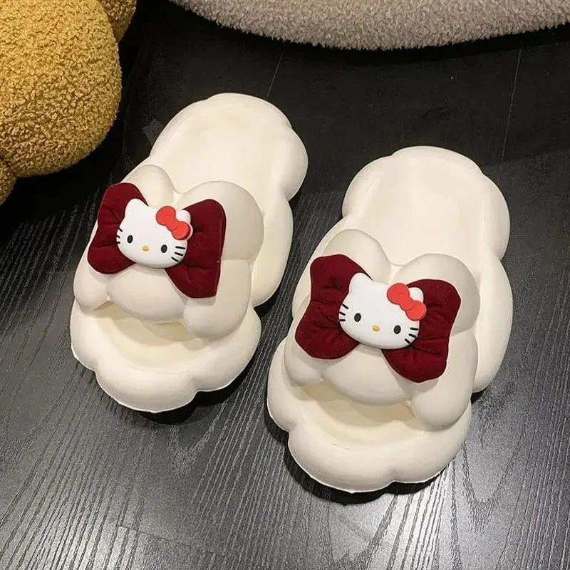 

2024 New Hello Kitty Sanrio Summer Slippers Cute Kawaii Anti-Slip Increase Height Ladies Flip Flops Wear Outside Student Sandals