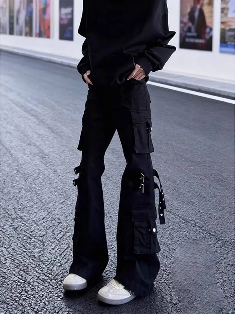 

Unisex Cargo Jeans 2025 Men's Cargo Denim Pants High Street Vibe Strap Detail Multi Pocket Bootcut Slim Trousers