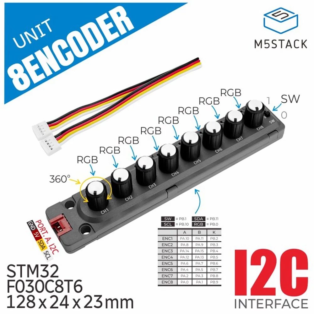 M5Stack M5Stack 8-Encoder Unit (STM32F030)   8-way rotary encoder input unit Multi channel switch quantity control