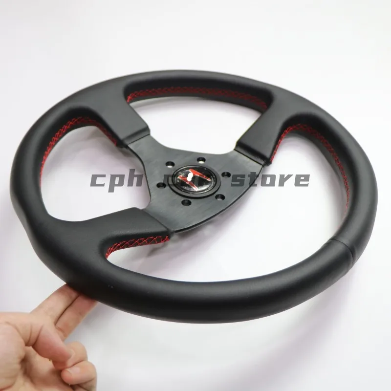 14 inches MOMO350MM, JDM, SIM Racing, H Tag-volante deportivo Universal para Honda, Artificial leather black and white horn cove