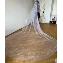 Voile de Mariage Perlé 2T avec Peigne pour Patients, Longue Couverture de Visage, 3m de Largeur, Personnalisé