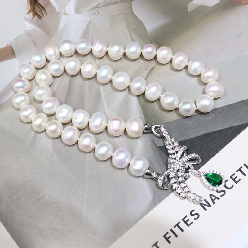 

Freshwater Pearl Necklace for Women 8-9mm Near Round Slightly Flawed One Multi-Strap Autumn and Winter Fashion Versatile Collarb