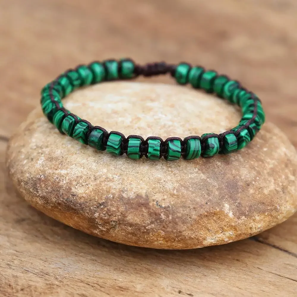 3*6 Malachite Beads Braided Bracelet Bangle for Women Men Fashion Bohemia Charm Handmade Bangle Gift