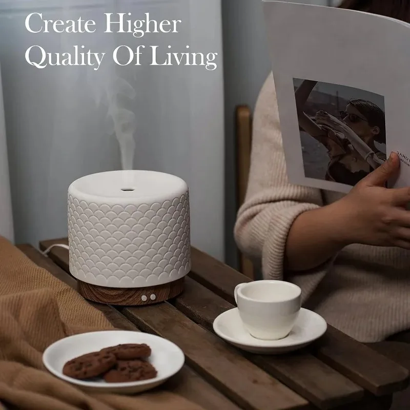 280ml Essential Oil Diffusers for Home Room Aromatherapy Diffuser Mode-4 Timers 3 Modes Lights Auto-Off Ceramic Air Humidifier