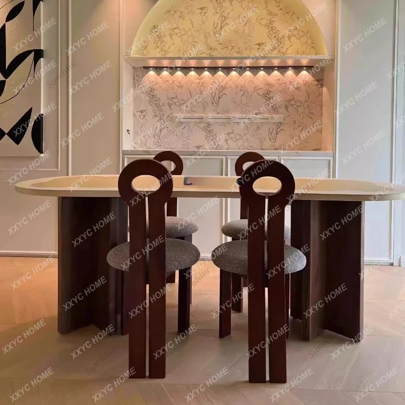 

L simple dining table living room solid wood dining table oval marble dining table