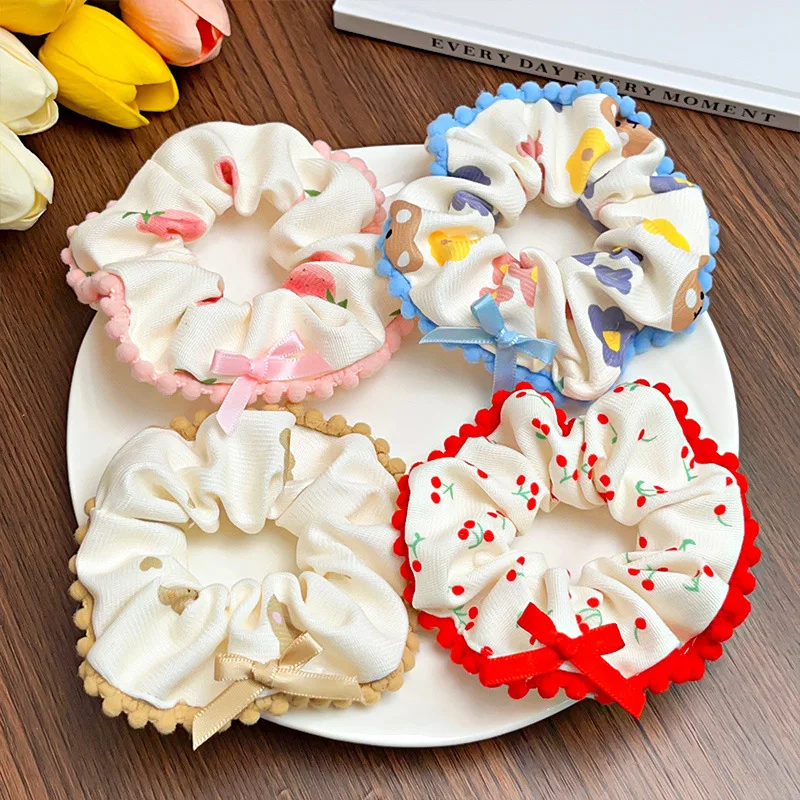 Sweet Cute Bear Cherry Strawberry Bow Wide Edge Hair Band For Women Girls Hair Tie Scrunchie Hair Rope Fashion Hair Accessories