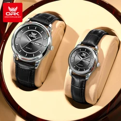 OPK 6022 Simple Original Quartz Couple Watches Waterproof Fashion Leather Watch For Men Women Dual Calendar Dress Hand Clock