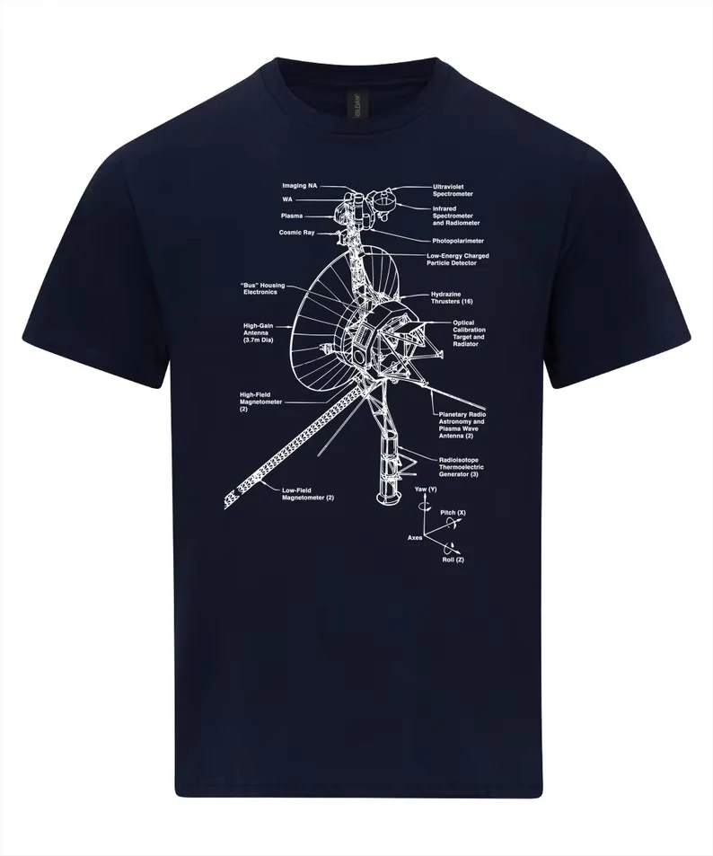 Personality Art Aesthetics Oversized O Neck Streetwear Voyager Space Probe Schematic NASA Blueprint T-shirt Print Tees Unisex