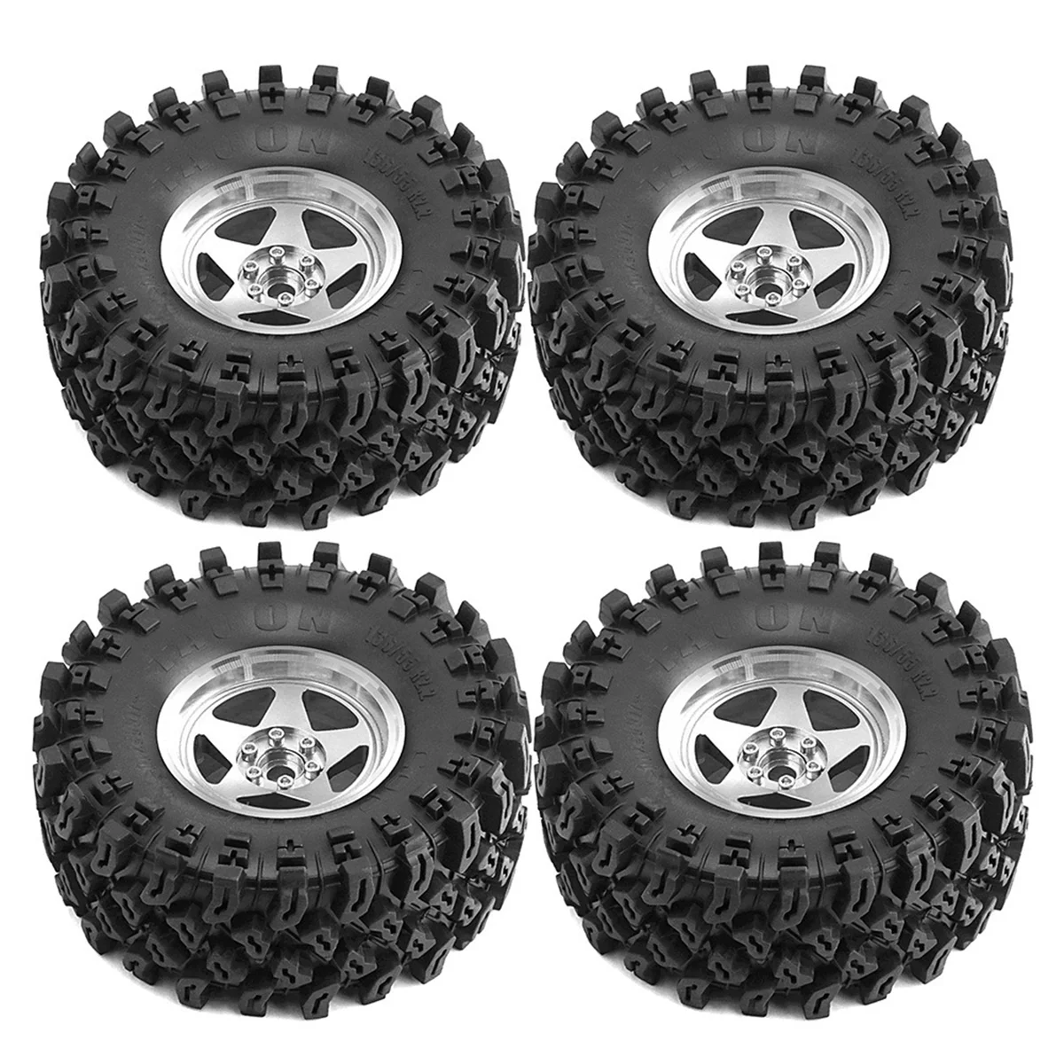 

AAA87 4pcs 136mm Metal 2.2Inch Beadlock Wheel Rim Tire Set for 1/10 RC Crawler Car Axial SCX10 Wraith RR10 Capra TRX4 Silver