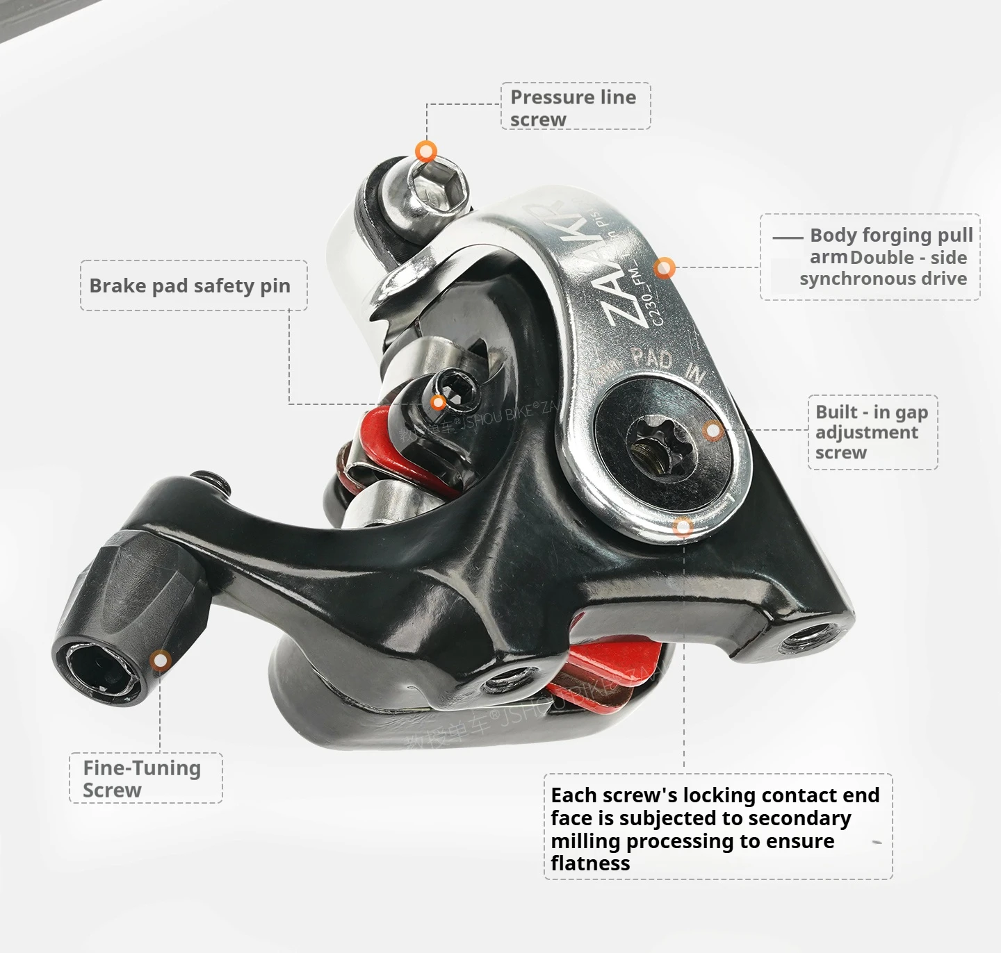 ZAAKR Mechanischer Bremssattel Modell C230-C235 Vergrößerter Kolben, leichtes Design für Fahrräder mit Flat-Mount- und Post-Mount-Befestigung – Detail 19