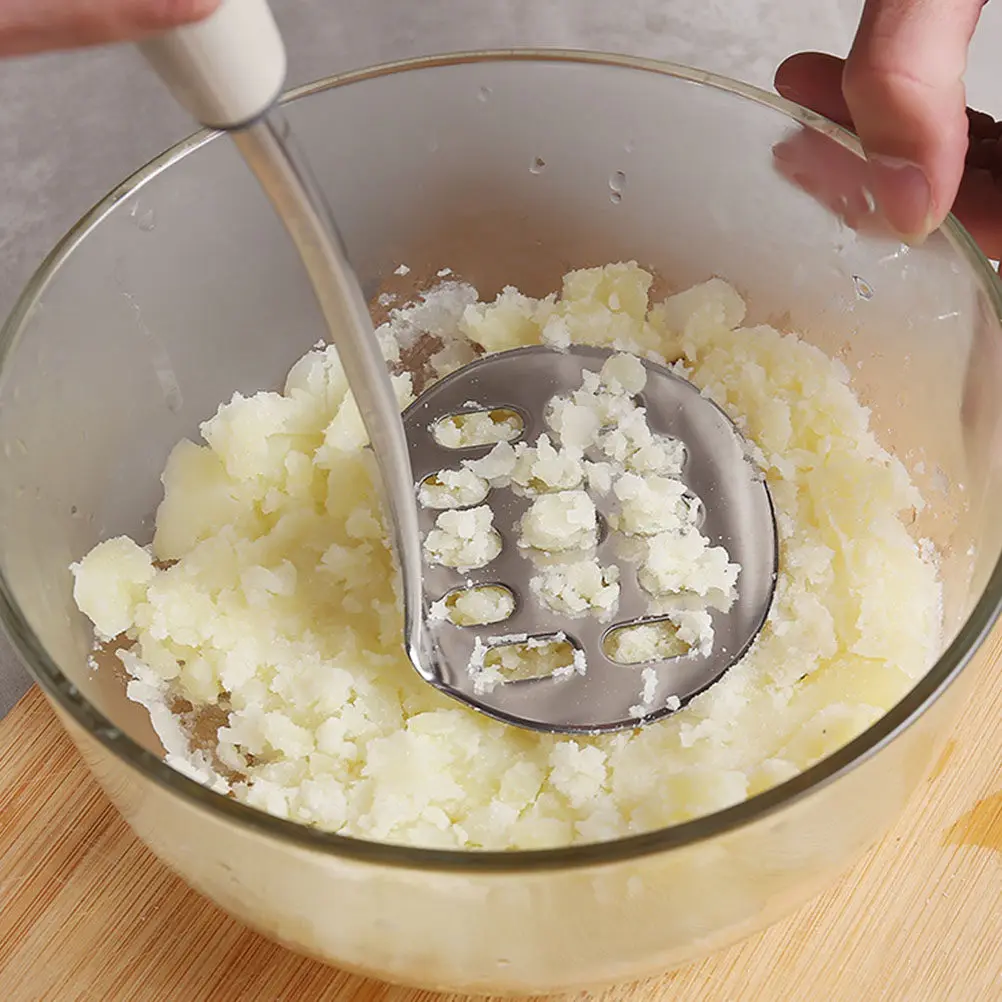 2Pcs Kitchen Masher Set Strong Stainless Steel Construction Smooth Mud Pressing Handle Comfortable Grip for Potato Pumpkin