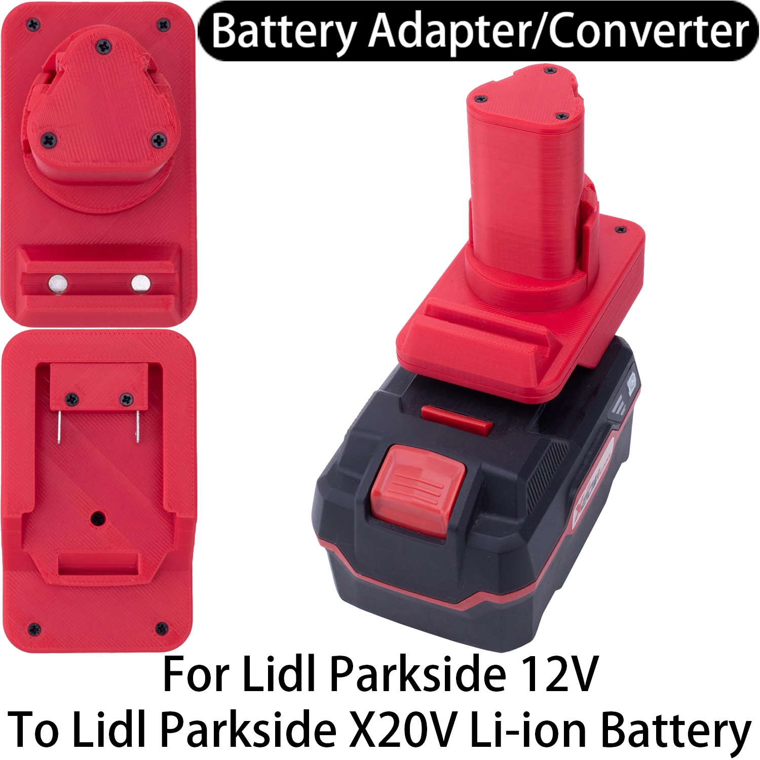 Adaptador de batería para herramienta Lidl Parkside de 12V Li-ion a adaptador de batería Lidl Parkside X20V Li-ion, convertidor, accesorio para herramienta eléctrica