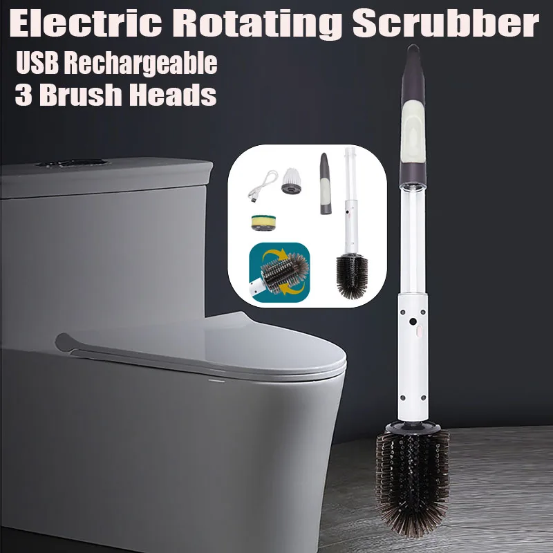 Electric Toilet Brush Wireless Electric Cleaning Brush Long Handle Floor Brush USB Household Bathroom Mop Toilet Brush