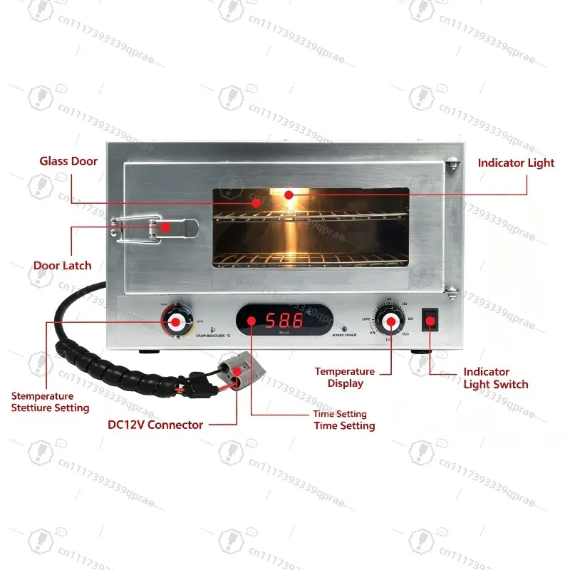 12V DC Portable Car Oven Stainless Steel Visual Window Temperature Timing Mini Electric Roaster for Camping RV Travel