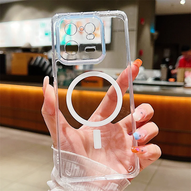 Простая Прозрачная Жесткая акриловая магнитная задняя крышка для Magsafe для Xiao Mi 13 12 11 Pro Ультра Беспроводная зарядка прозрачная Противоударная крышка