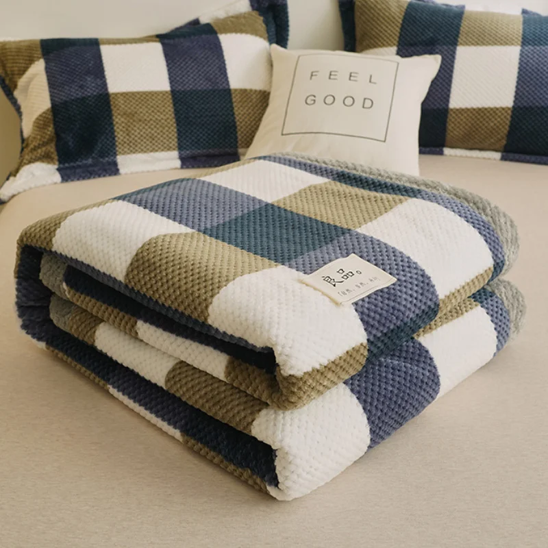 

Japanese Plaid Style Flannel Double Layer Thickened Blanket Dormitory Nap Quilt Home Textile Bedding Sets Winter Warm Throws