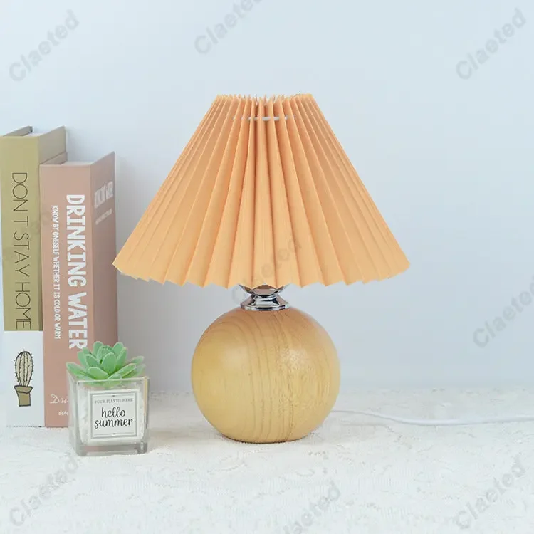 Korean Pleated Table Lamp Lights Ceramicrattan Table Lamp for Living Room Home Decoration Tricolor LED Bulb Vintage Bedside Lamp