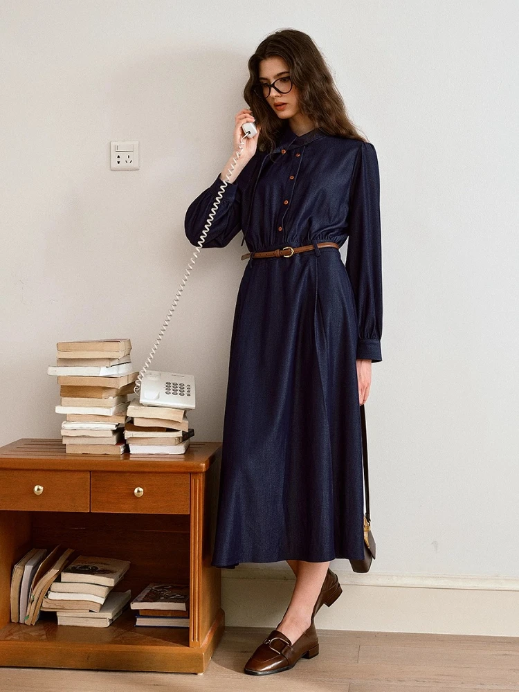 

OLrain Women's French Retro Elegant Dress 2025 Autumn New Mid-Length Long Sleeve Waist Commuter Tea Dress O57QL000251
