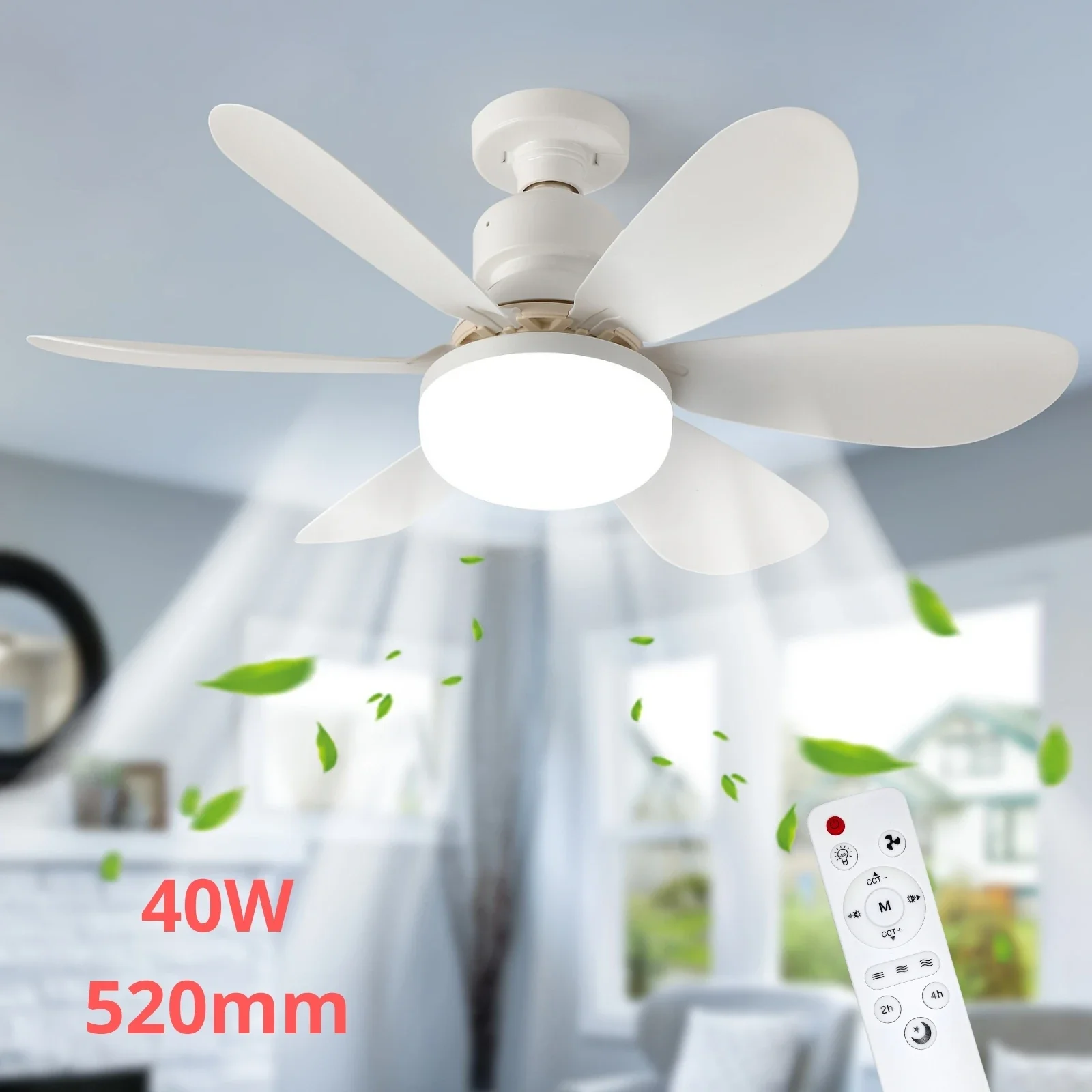 

Ceiling Fan Light 40W LED Lighting 6-Speed Adjustment Suitable For Home E27 Base Bedroom Kitchen Ventilation And Heat Dissipatio