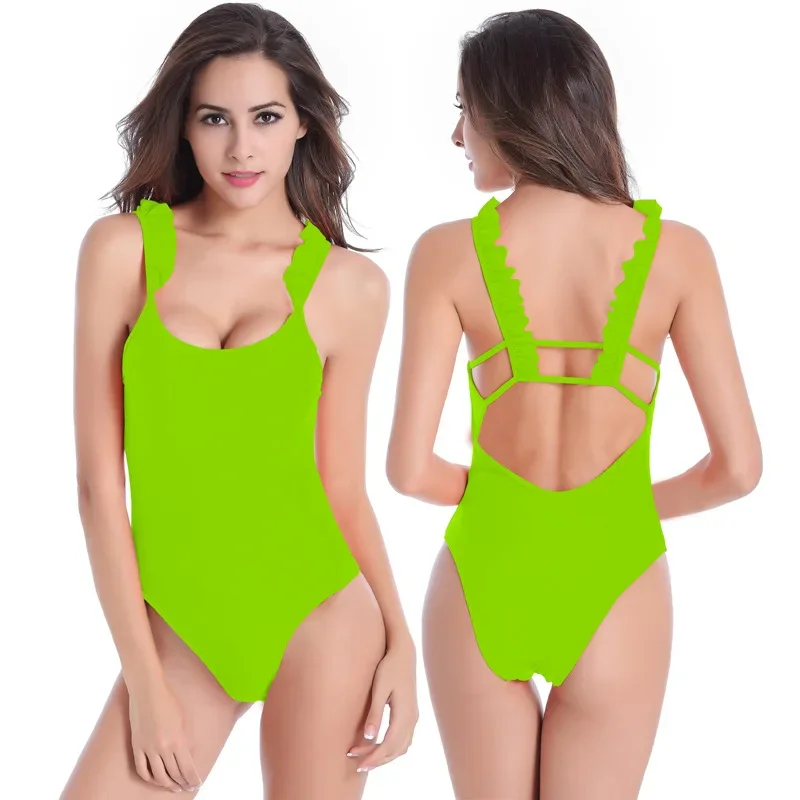 Women's Swimsuit One Piece Swimwear Fashion Bodysuits Casual Beach Bath Suit Leisure Monokini Sexy Women Ruffle Design Bodycon
