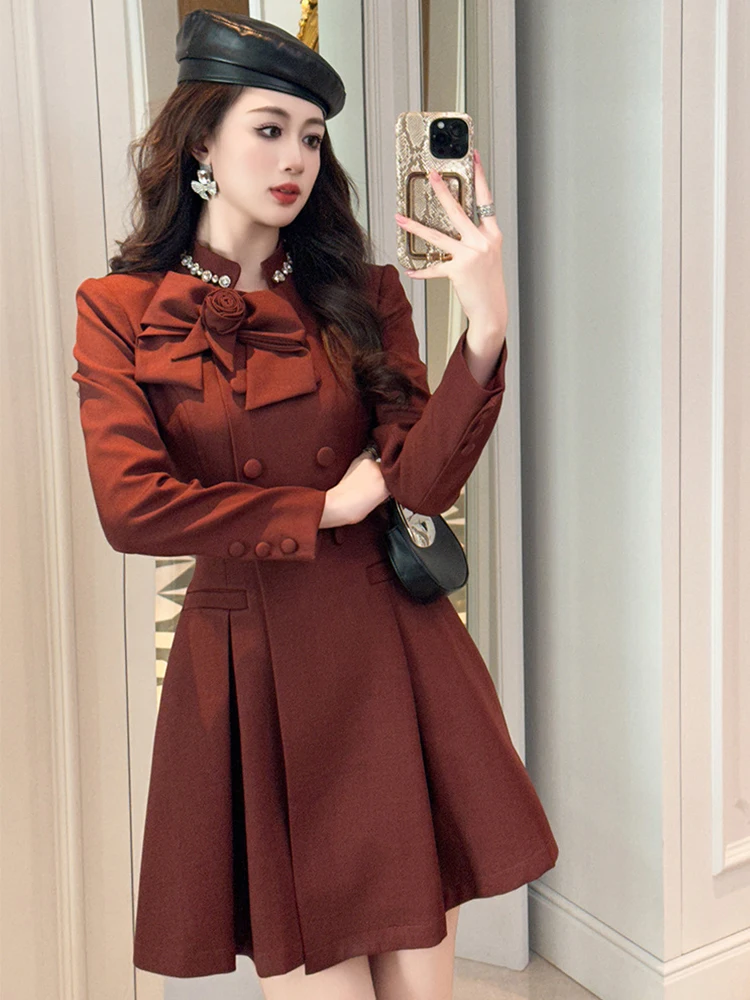 Women Clothes Formal Occasion Floral Stand Neck Slim A-Line Mini Short Dress Elegant Luxury Lady Fashion Party Vestido Retro New