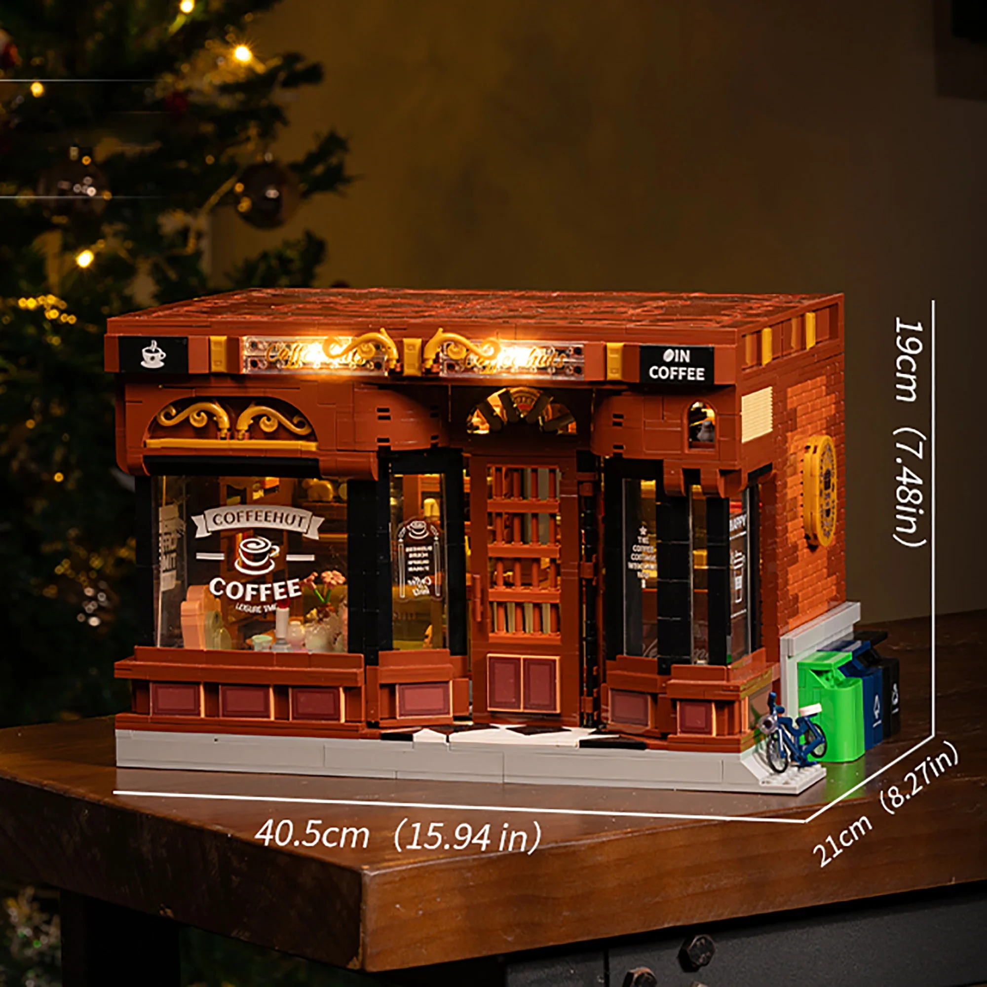 مكعبات بناء مقهى على الطراز الأمريكي مع ضوء 1904 قطعة عرض الشارع ريترو مقهى مخزن وحدات الطوب لعب هدايا للأطفال والكبار #6