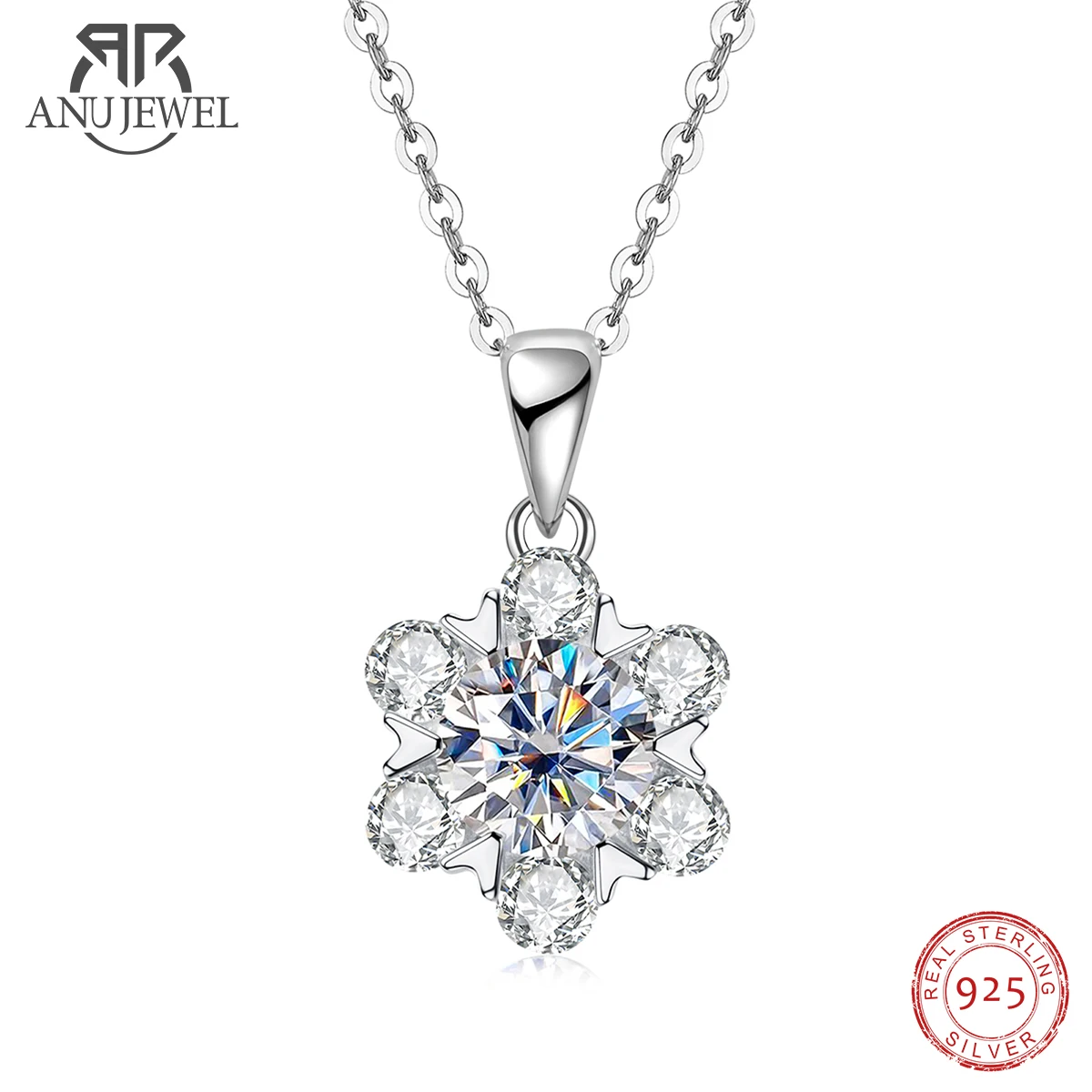 AnuJewel 1 Carat D Color Moissanite Diamond Flower Heart Pendant Necklace 925 Sterling Silver Fine Jewelry Gifts Wholesale