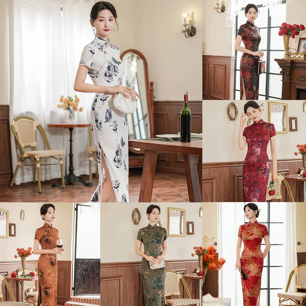 Mode heiß durchführen Hochzeit Frauen Kleid Qipao lange Qipao Frauen chinesische Cheong sam lange Qipao Hochzeit führen Hochzeit durchführen drucken