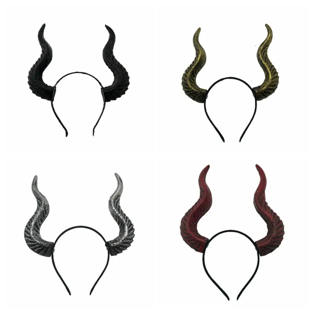 Novelty Ox Horn Halloween Horns Headband PU Dark Series Cosplay Hairband Halloween Headwear Halloween Hair Hoop Masquerade Party