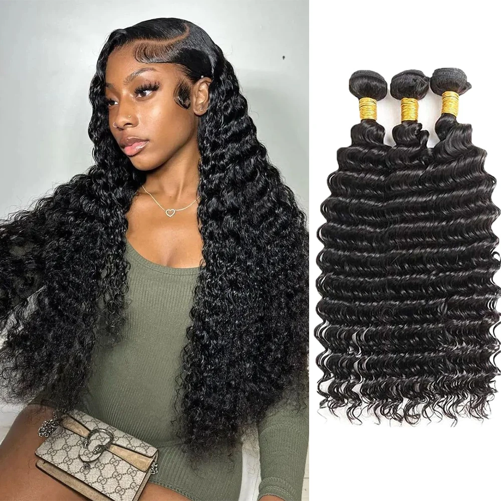 

Sefisha Deep Wave Human Hair Bundles 26 28 30 Inch 100％ Unprocessed Deep Wave 3 Bundles Brazilian Virgin Weave hair Extensions