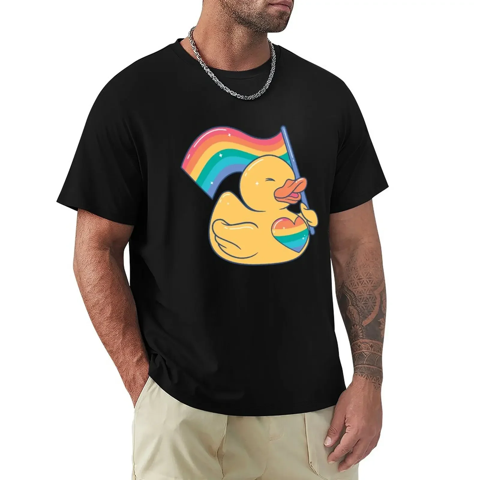 Cute rubber duck with lgbt flag T-Shirt quick drying korean fashion sublime graphic tee shirt mens graphic t-shirts anime