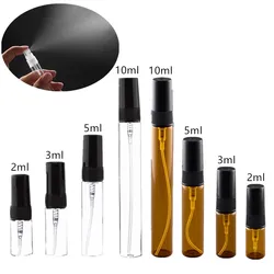 100pcs 2ML 3ML 5ML 10ML Glass Spray Bottle Refillable Perfume Atomizer Mini Sample Tube Bottles Thin Glass Vials