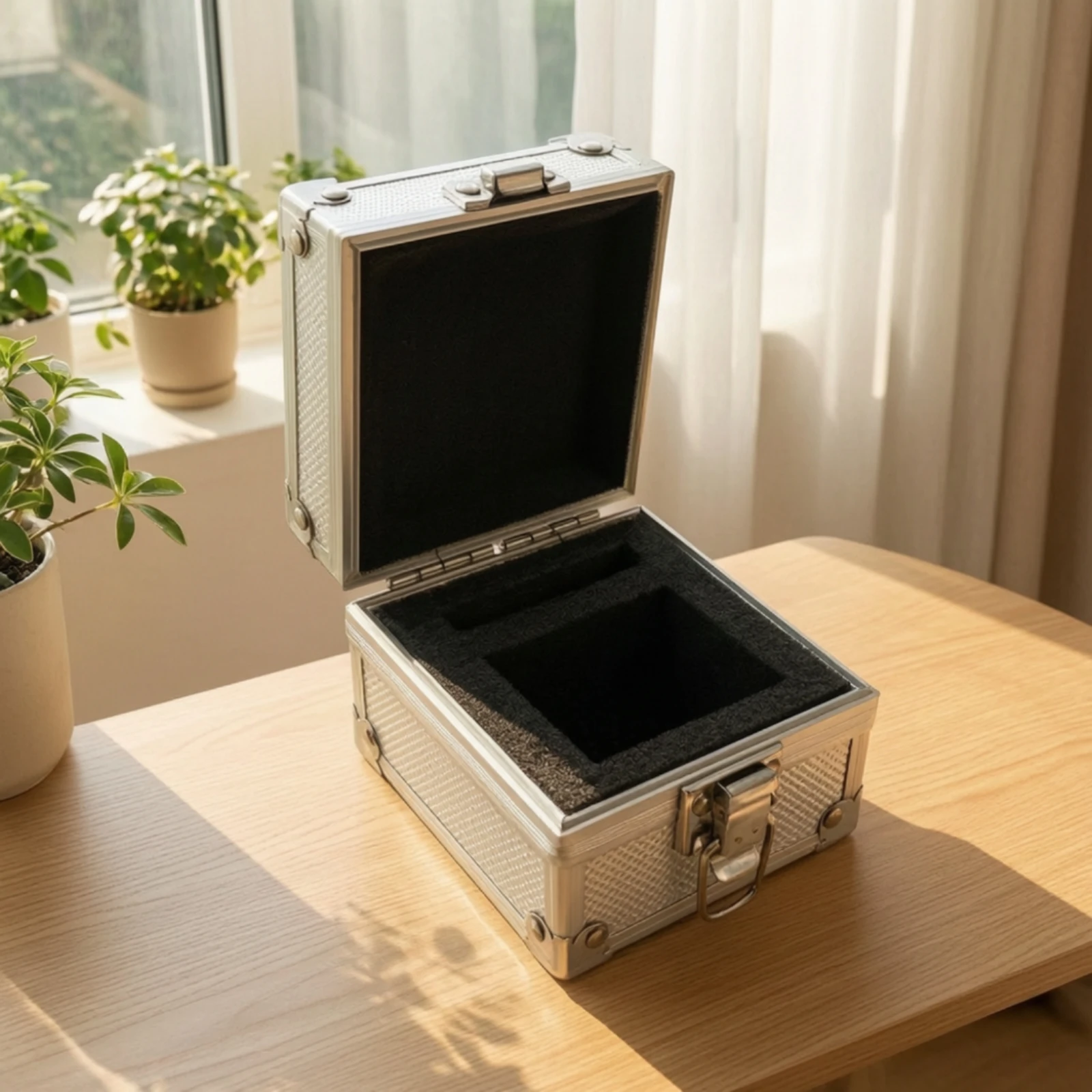 Tabletop Display Box Lightweight Aluminum Frame Storage Case with Hinged Lid Padded Instrument Storage Box for Transport