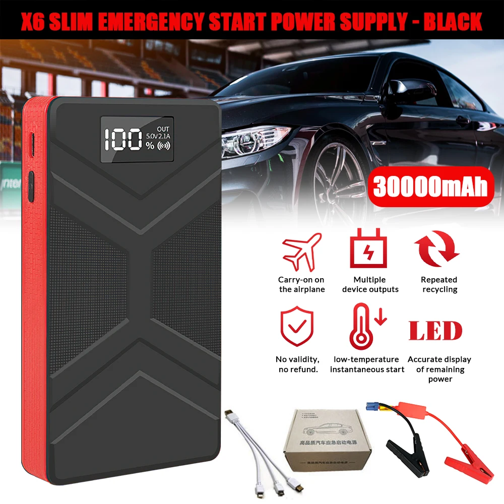 

800A Car Jump Starter Power 30000mAh Portable Power Bank 12V Auto Emergency Start Battery Starting Device Booster with LED Light