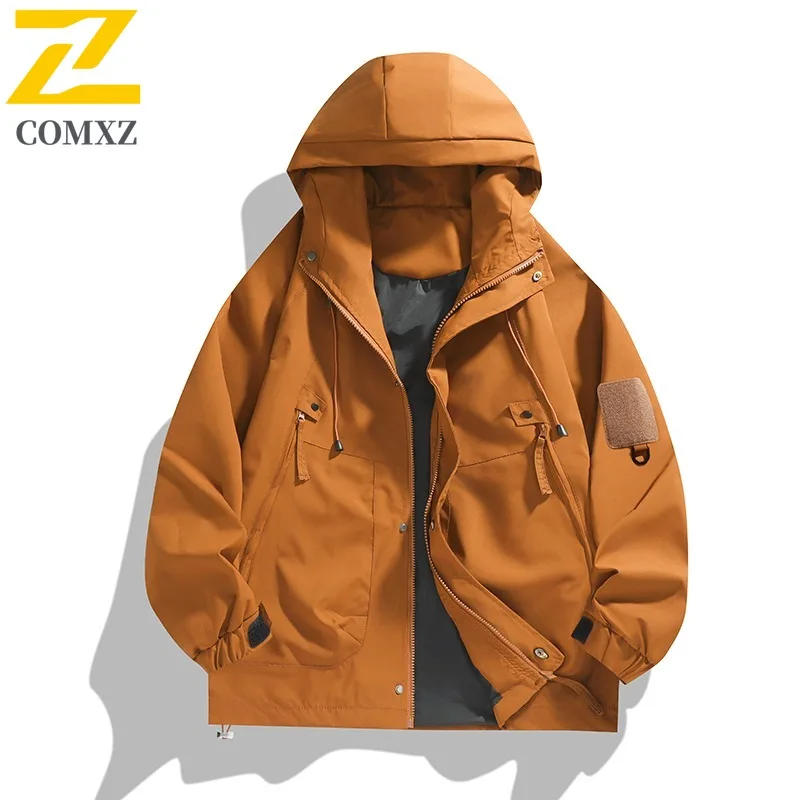 

COMXZ Outdoor Mountaineering Mens Jacket Casual Hooded Windproof Motorcycle Coat Solid Color Travel Lightweight Autumn New Coats