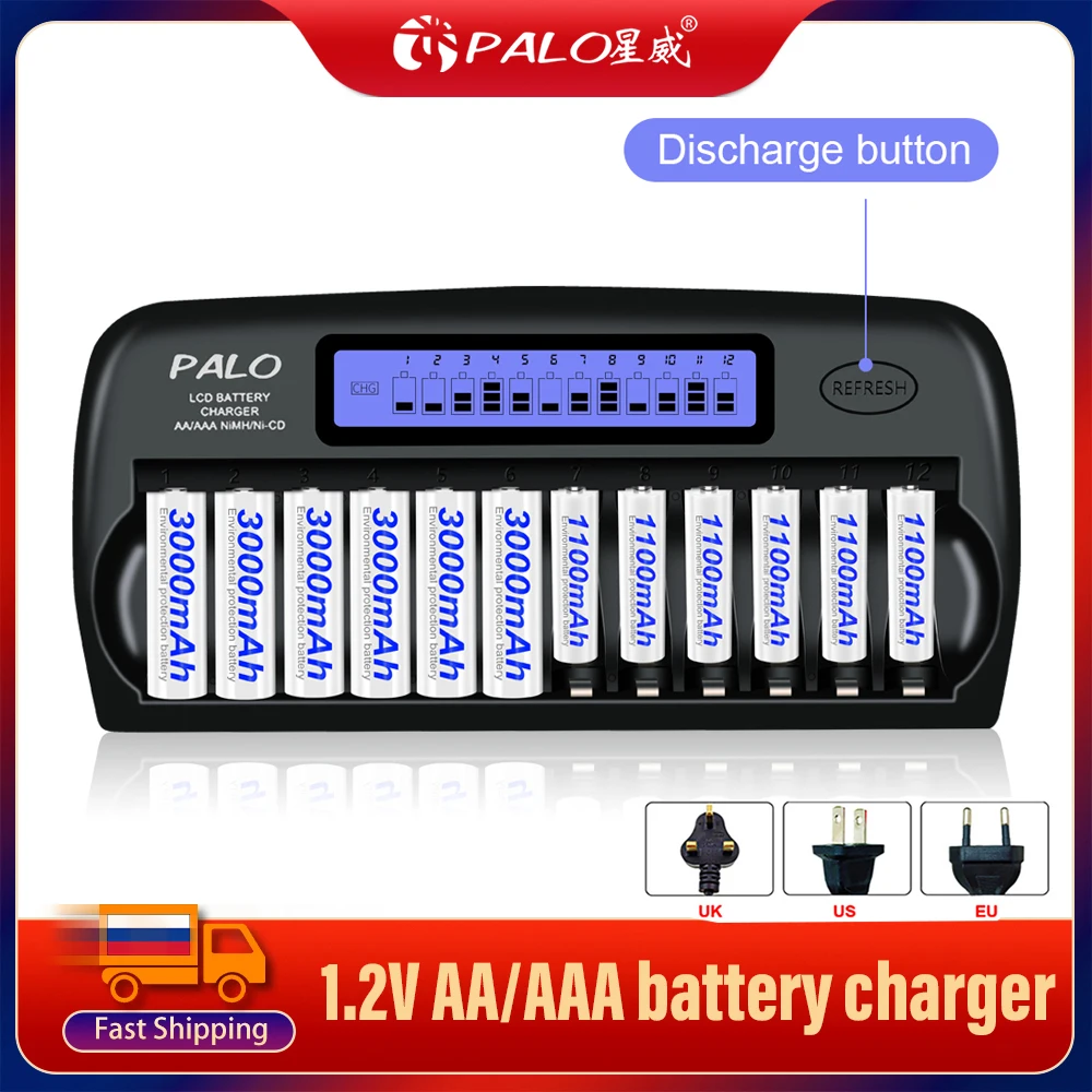 4-16 Slots Fast Smart Charger LCD display Built-In IC Protection Intelligent Rapid Battery Charger for 1.2V AA AAA Ni-MH Ni-Cd