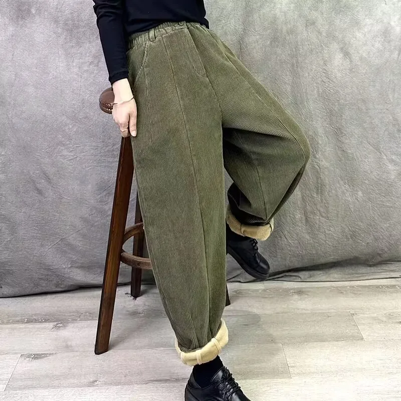 

Новые женские утепленные вельветовые брюки прямого кроя для осени и зимы, большие размеры, теплые, свободного кроя