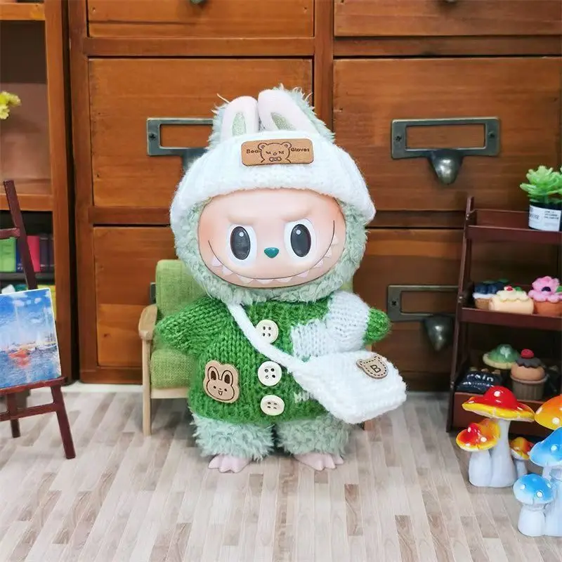 

17 cm Clothes For Labubu Clothes outfit Labubu Sitting Party Bear Label Scarf Hat Cute Decoration Dolls Accessories