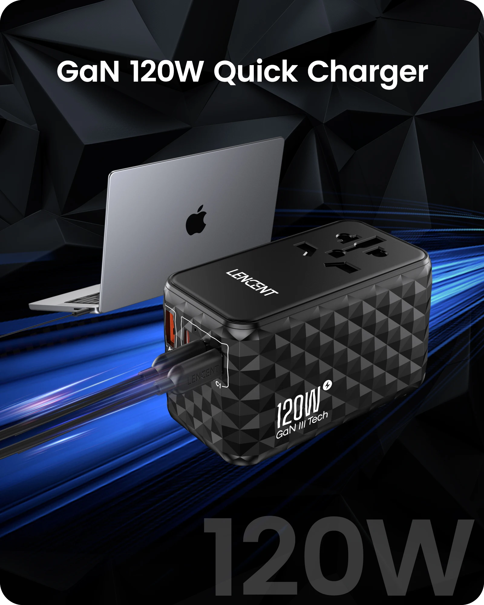 Sencent 120W/100W/65W GaN adattatore da viaggio universale con 1 USB-A + 3 caricabatterie rapido Type-C PD3.0 spina EU/UK/USA/AUS per i viaggi