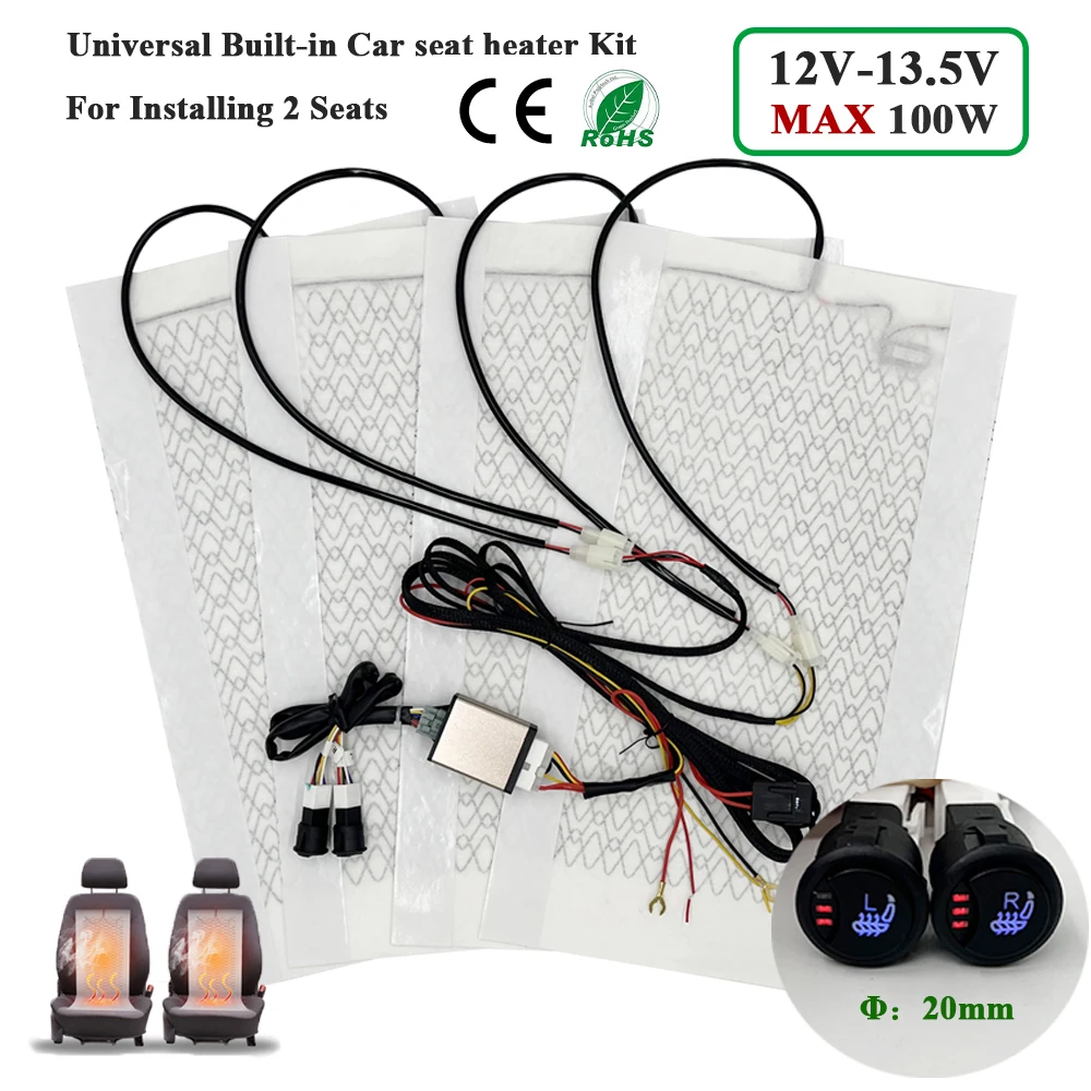 Universele Max 100 W Ingebouwde Autostoel Verwarming Kit Fit 2 Zetels met 12 V Koolstofvezel Verwarming Pads 3 Niveaus Schakelaar Systeem