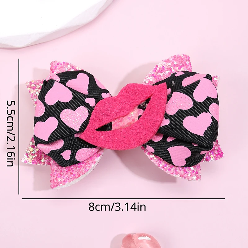 Oaoleer 2Pcs/set Cute Glitter Love Wings Hairpin For Kids Girls Red Lip Glitter Hair Bow Clips Baby Hair Accessories Headdress