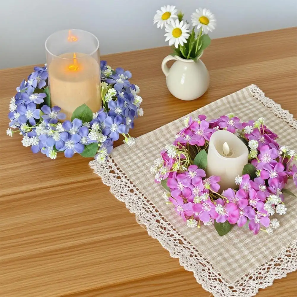 Elegant Floral Candle Holder Candle Holder Wreath Artificial Wildflowers Candle Ring Wreath Small Floral Pillar Holder Farmhouse