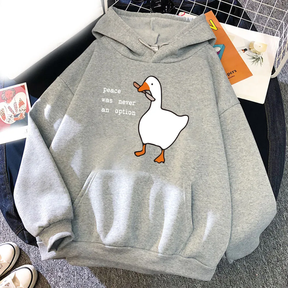 Peace Was Never An Option Goose Print Men's Hoodie Women's Fashion Simple Long sleeved Pullover Street Trend Large Sweatshirt