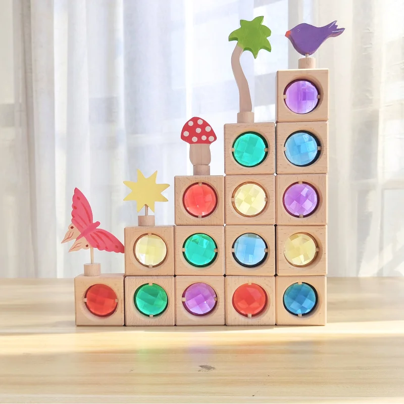 

Montessori Wooden Rainbow Gems Stacking Blocks Toys Transmission Creative Game Blocks Educational Toys for Children