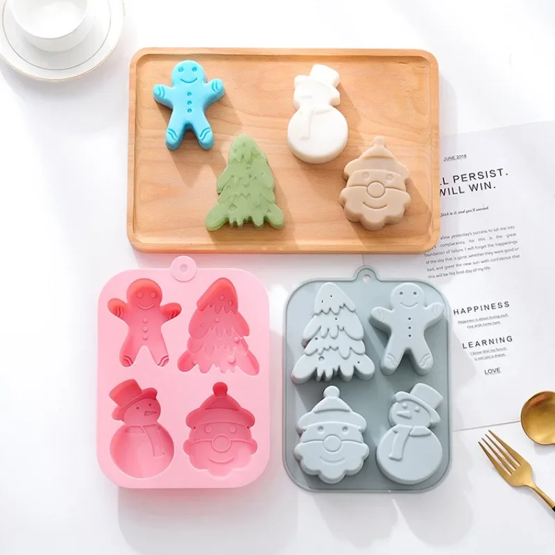 Christmas Silicone Mold 4-in-a-row Cake Handmade Soap Food DIY Baking Cake Tools Kitchen Supplies Ice Cream Complementary Food