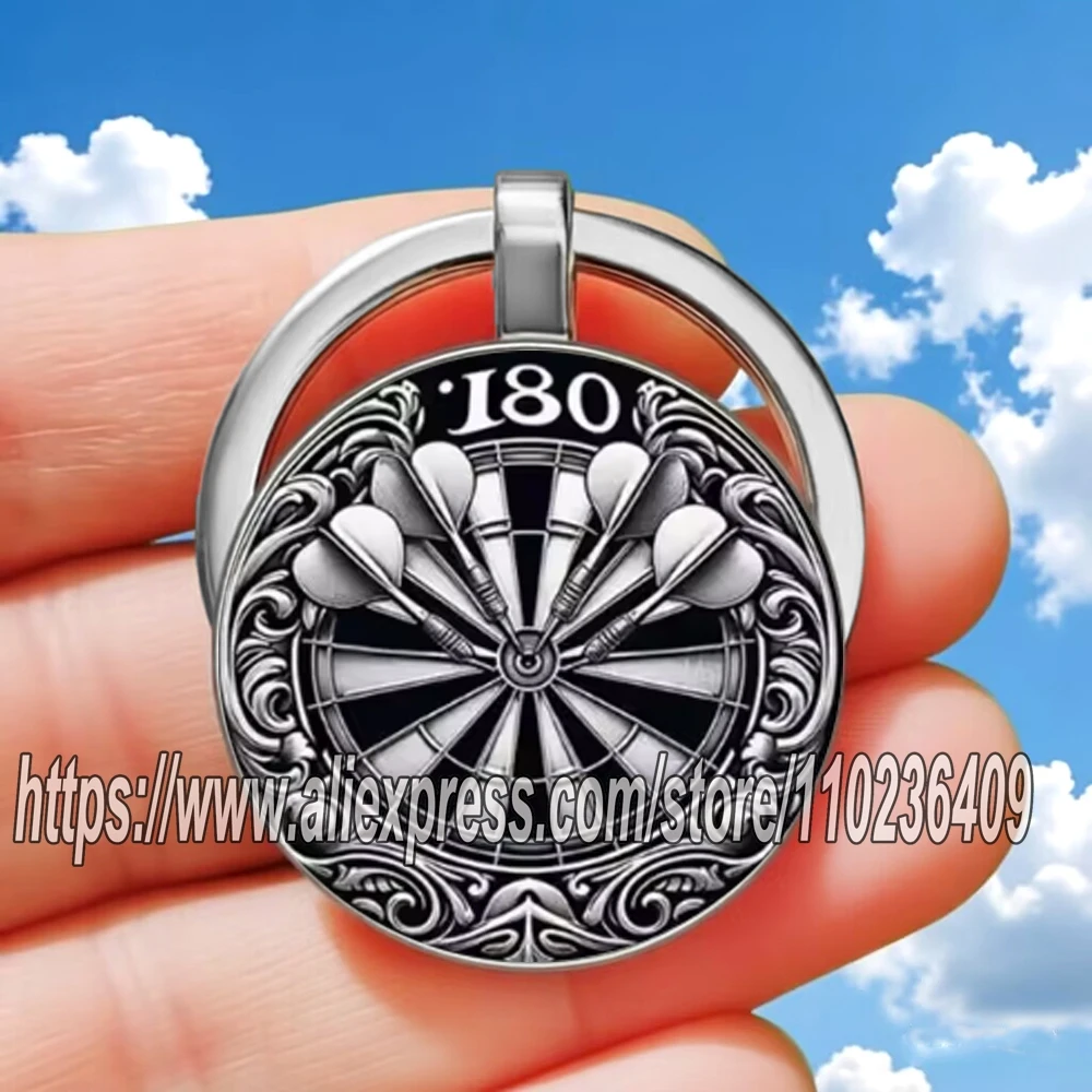 Flat Printed Retro Dart Board Keychain Dart Plate Pattern Fashion Pendant Keychains I Love Throwing Darts Key Ring