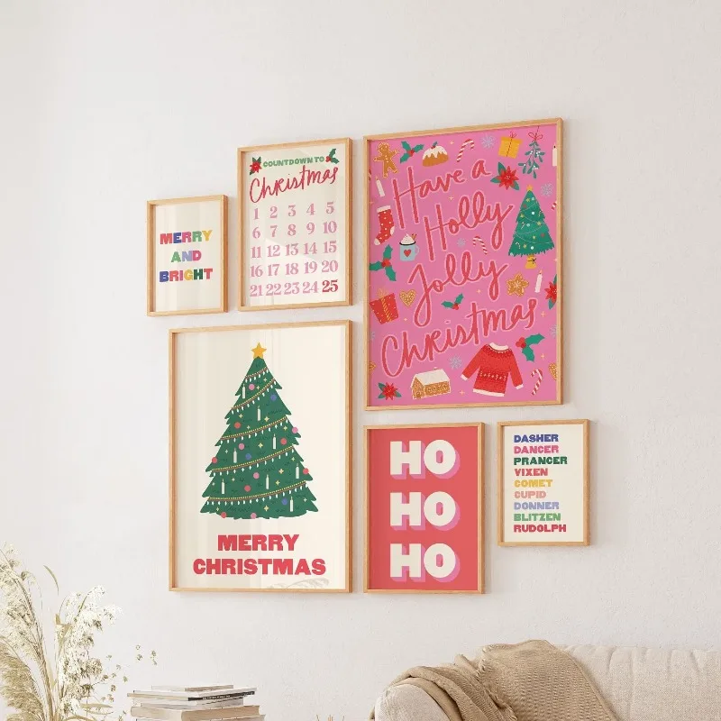 Christmas Gallery Wall Prints Fun Xmas Tree Quote Countdown Festive Unframed Canvas Wall Art for Living Room Home Holiday Decor